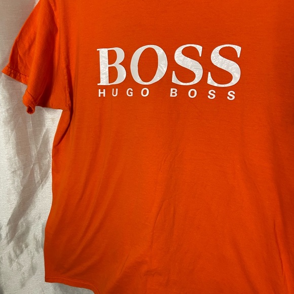 Hugo Boss y2k Designer Bright Neon Orange White Short Sleeve Logo T-Shirt Top - Picture 2 of 4